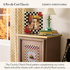 MacKenzie-Childs black-and-white check pattern complements modern and traditional decor.