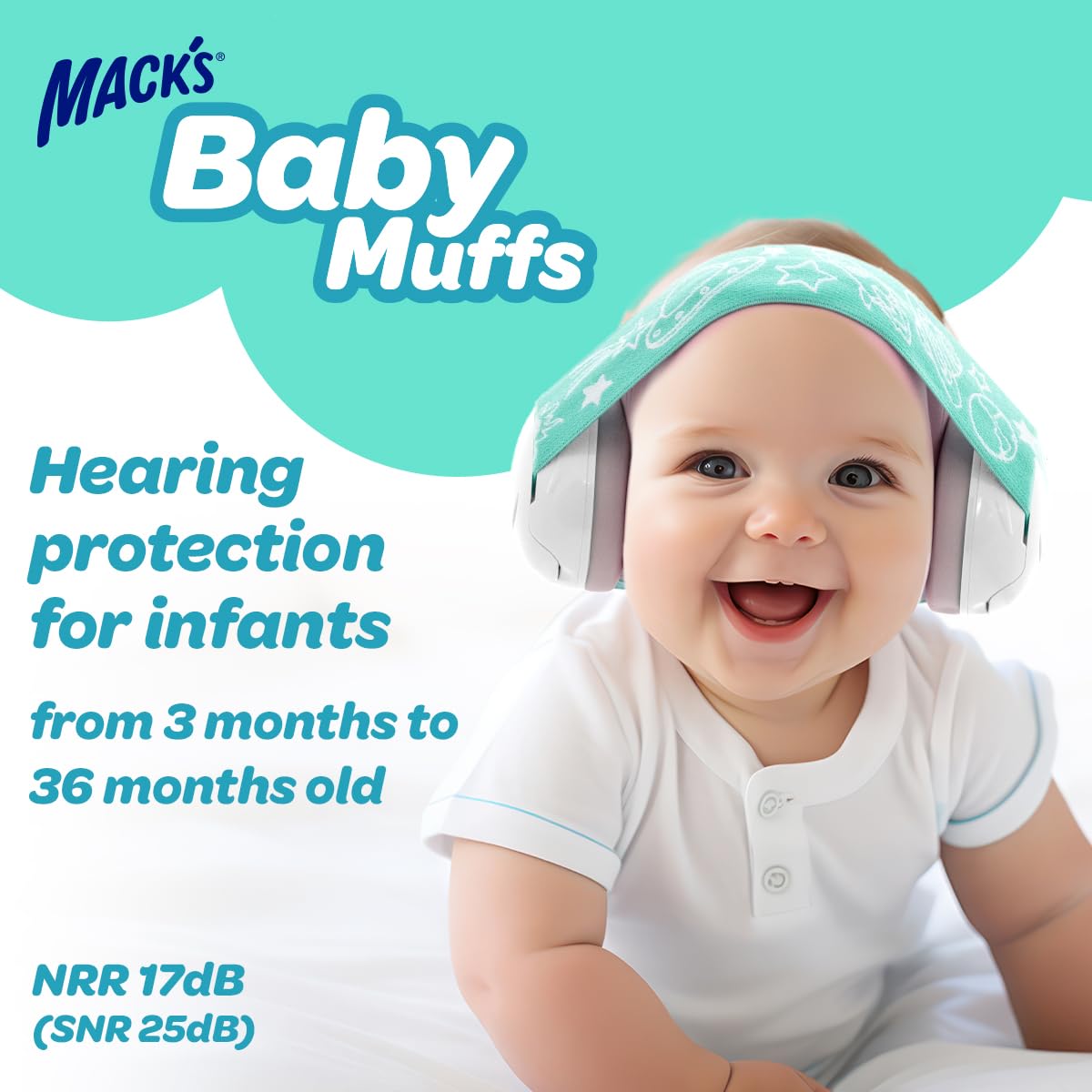 Mack's Baby Muffs adjustable headband ensures gentle fit for small heads.