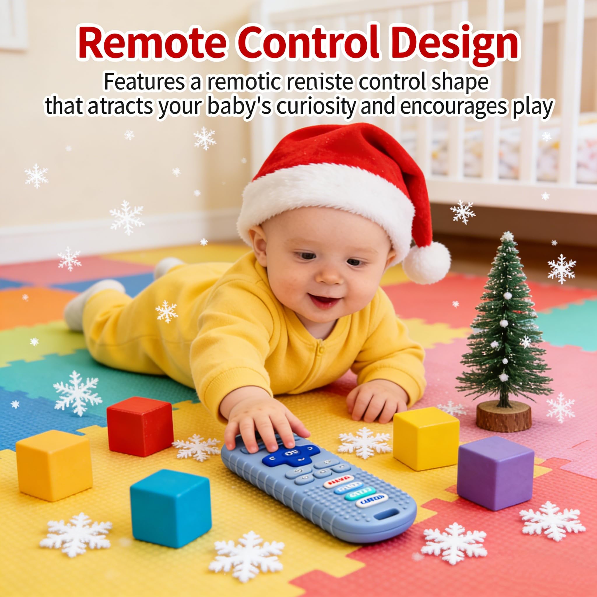 MACLUD teether remote trio gray, compact design ideal for travel and play.