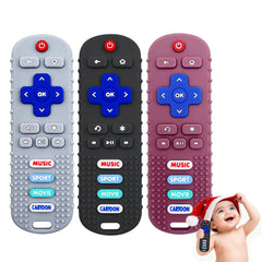 MACLUD teething remote silicone toy in black, easy-grip for tiny hands.