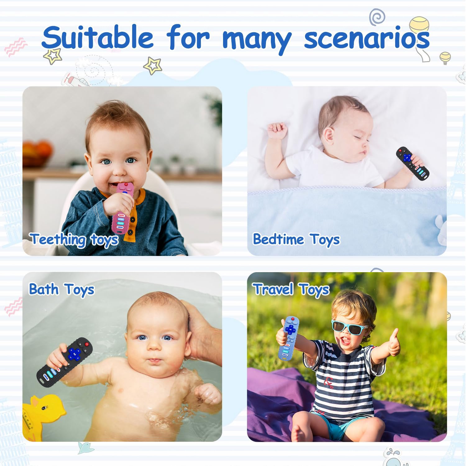 MACLUD three-pack teether is travel-friendly for cars, strollers, and outings