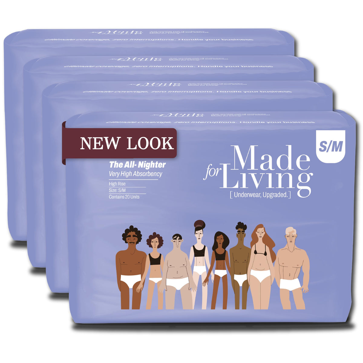 Made for Living Ultimate Absorbency underwear, front view, secure and comfortable overnight protection.