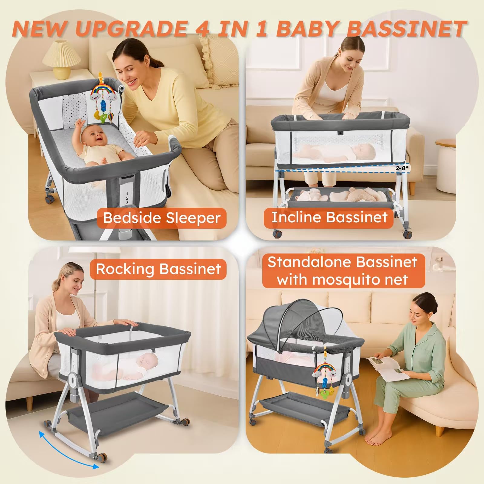Madewell Living bedside sleeper attached securely for convenient night feeds.