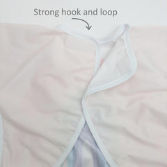 Large catch-all pocket on the Madrona Brands bib catches crumbs and spills.