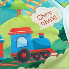 Madrona Train Bib showcases a large catch-pocket to keep snacks handy