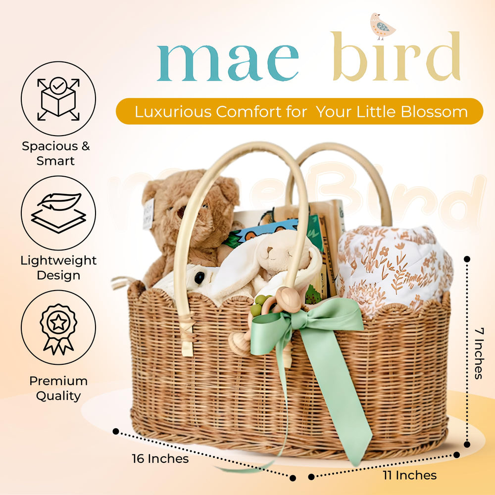 Mae Bird rattan diaper caddy removable divider for customizable compartments.