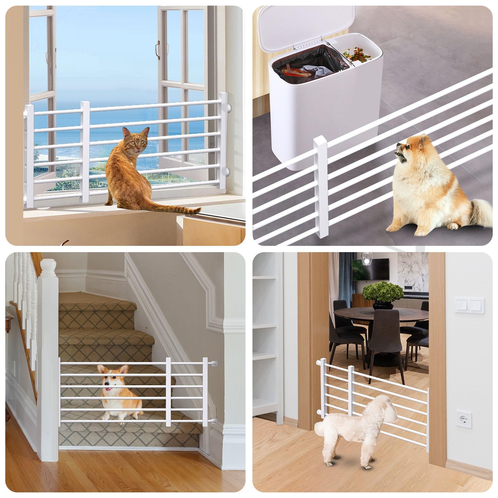 Maerd white and silver pet gate blends in living spaces.