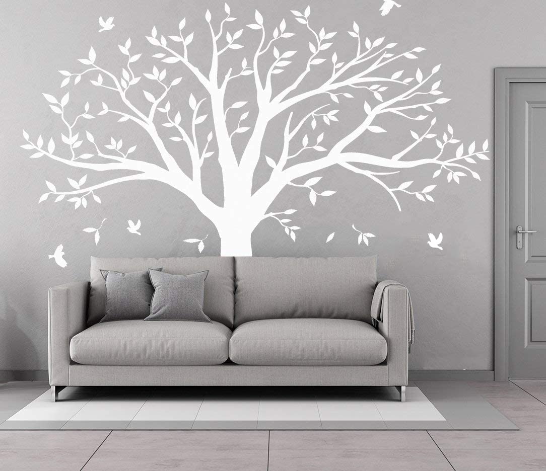 MAFENT giant family tree wall decal with birds for living rooms, creates a warm focal point