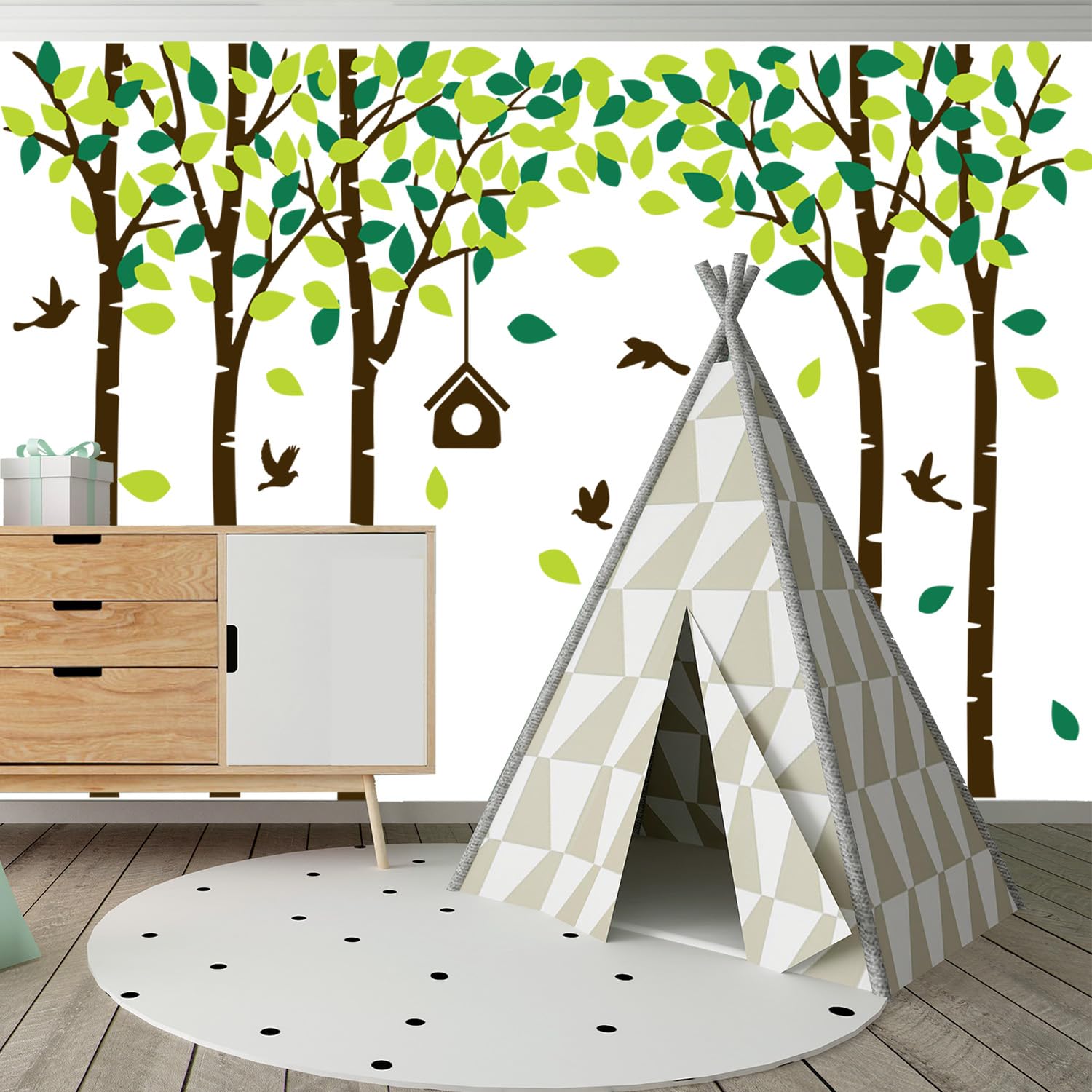 MAFENT playroom forest decal supports imaginative play with vibrant scenery.