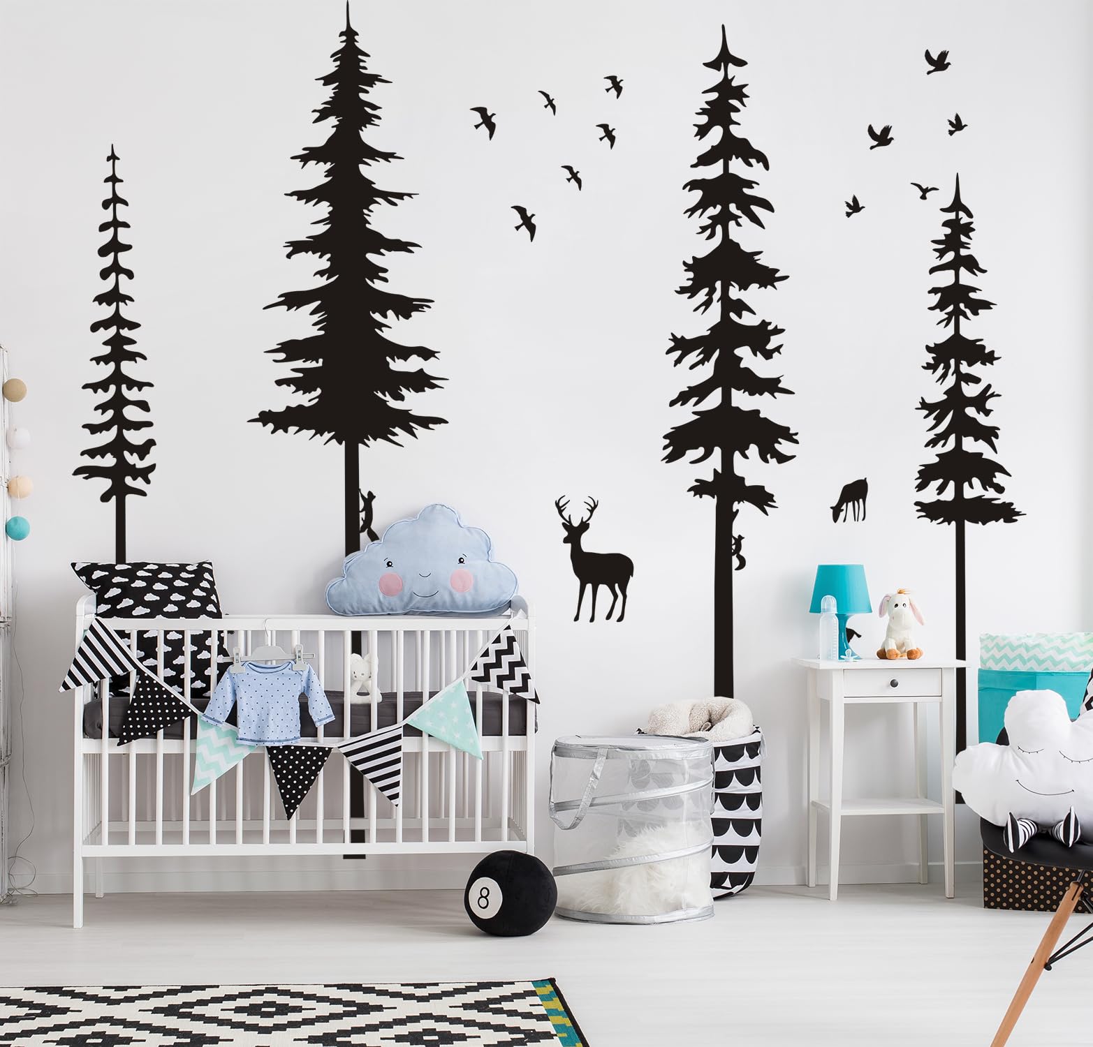 MAFENT pine tree wall decal set creates a dramatic forest backdrop for any room.