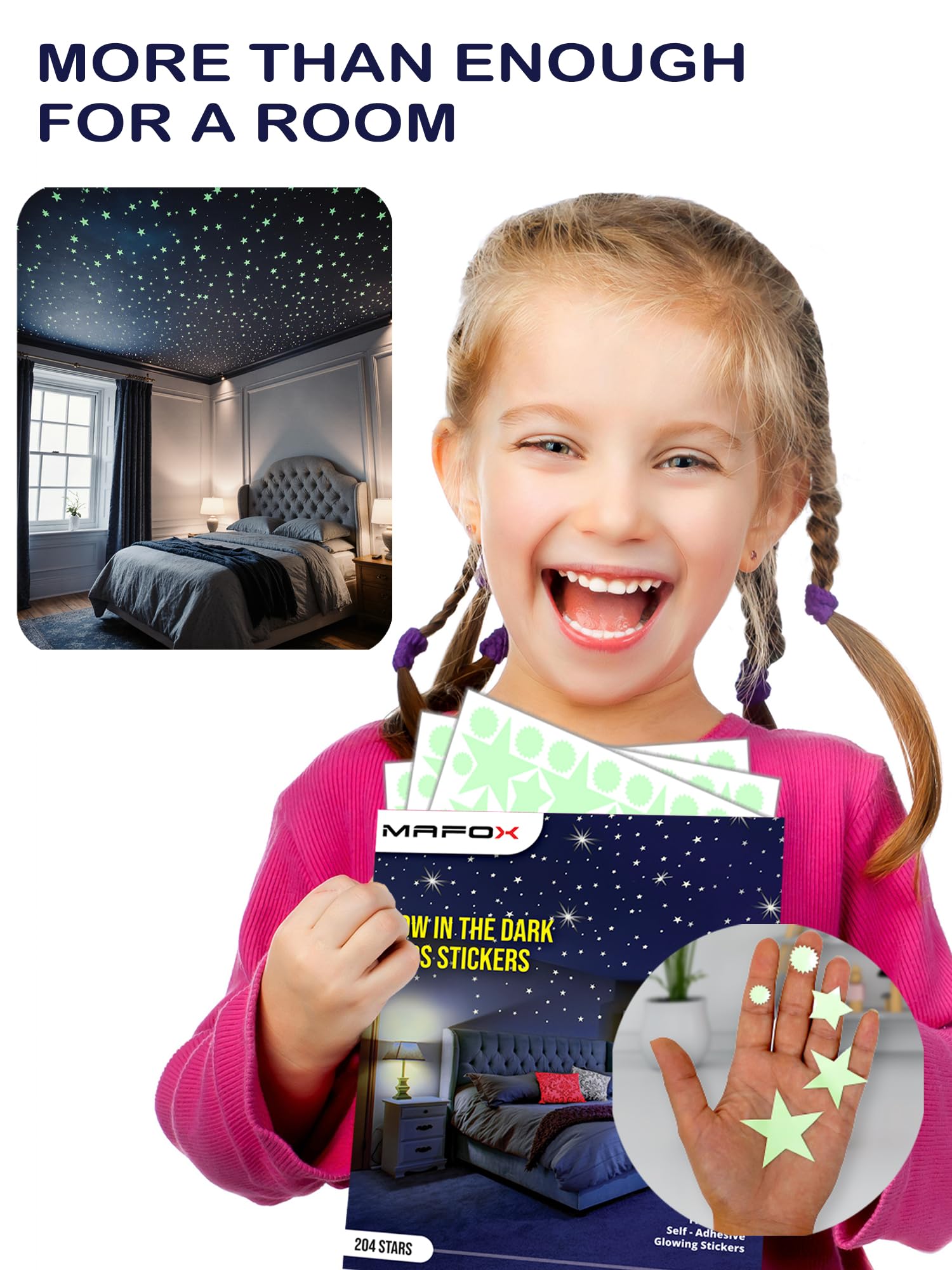 MAFOX self-adhesive stars cling to surfaces and remove cleanly.