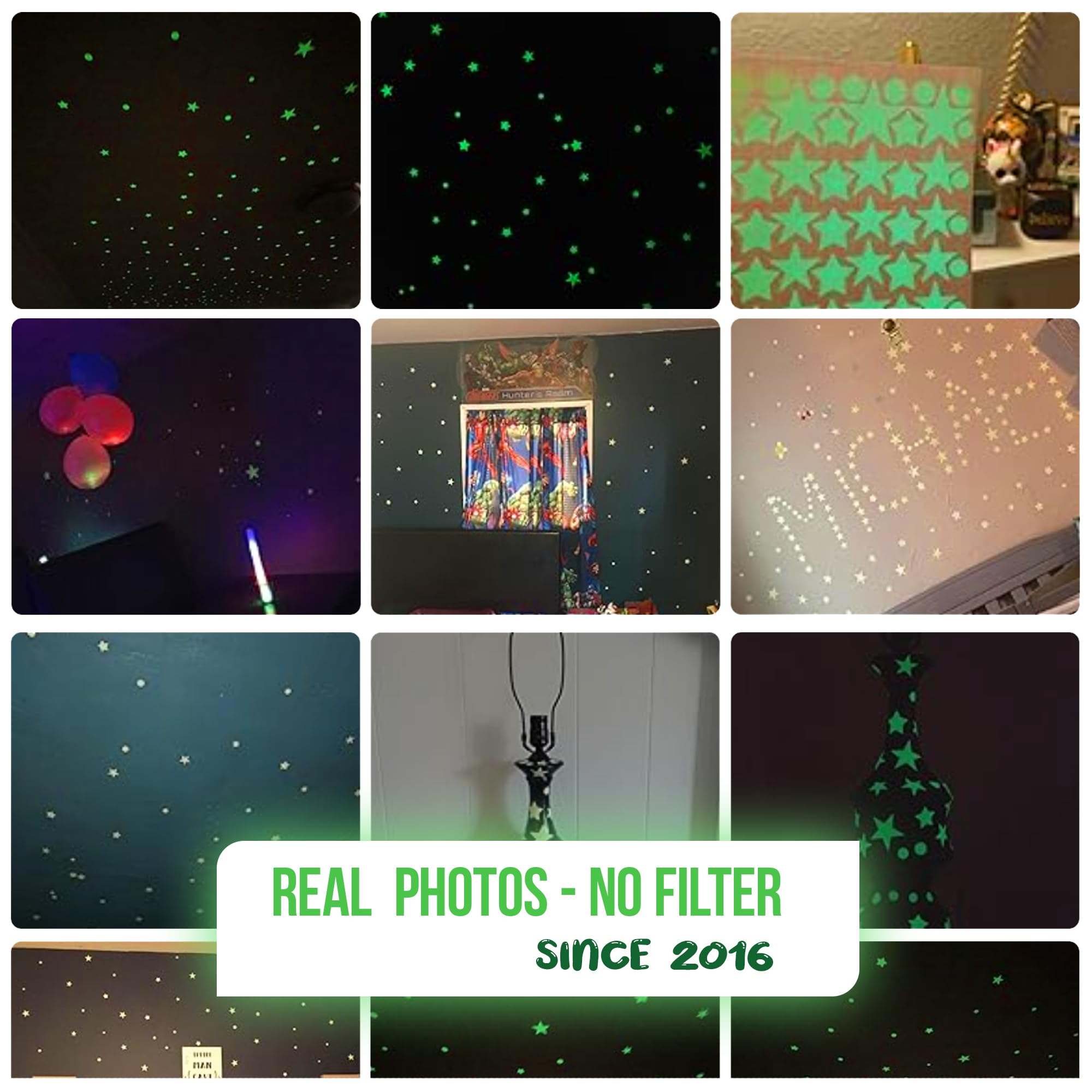 MAFOX glow stars wall decals create a soothing bedroom ambiance after dark.