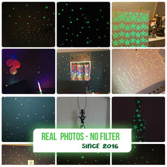 MAFOX glow stars wall decals create a soothing bedroom ambiance after dark.