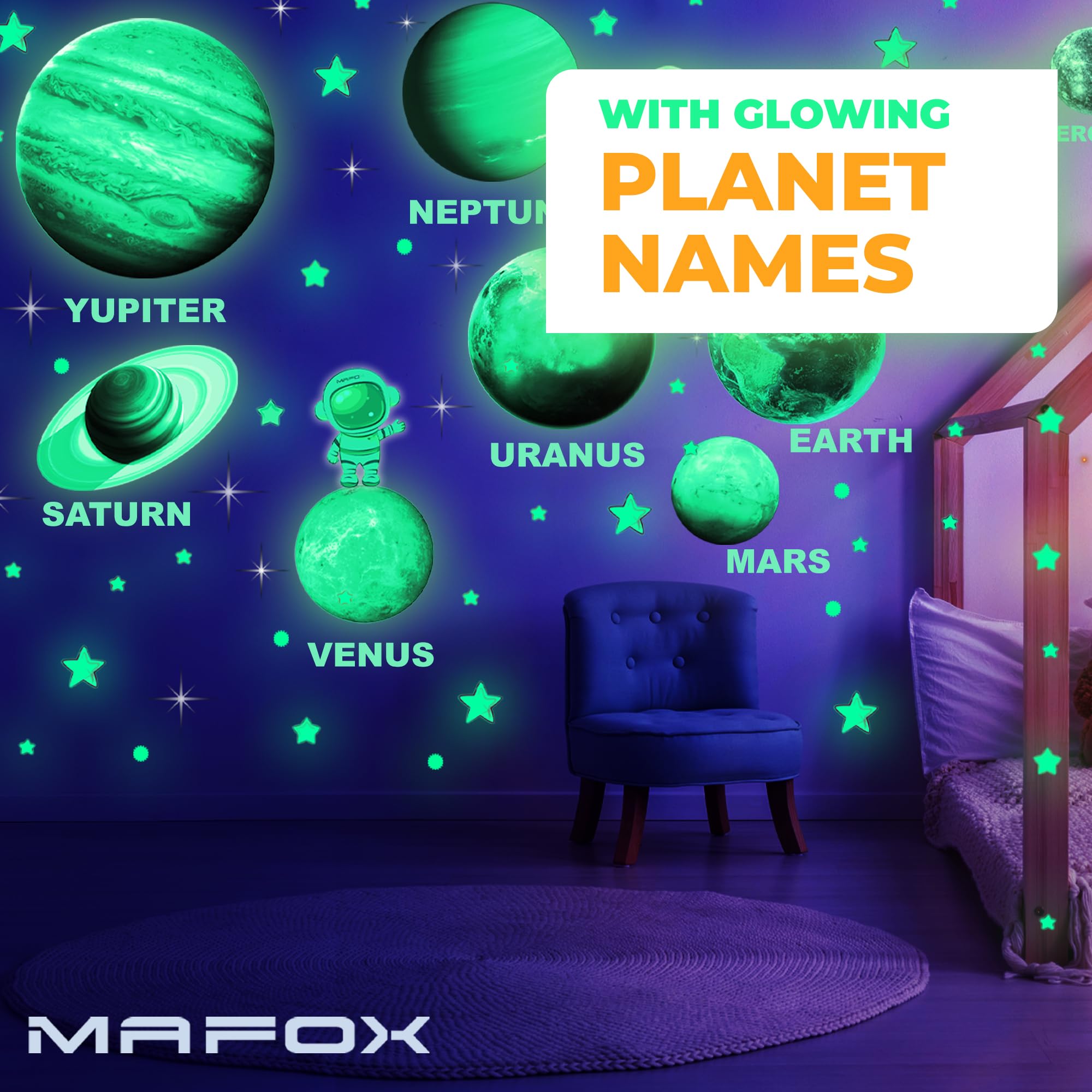 MAFOX Glowing stars brighten ceilings with durable, long lasting luminescence for playrooms.