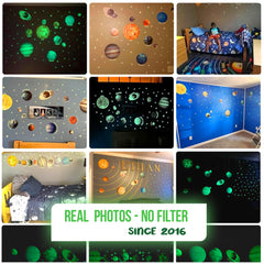MAFOX Sun Earth Mars decals glow softly for a colorful, educational bedroom display.