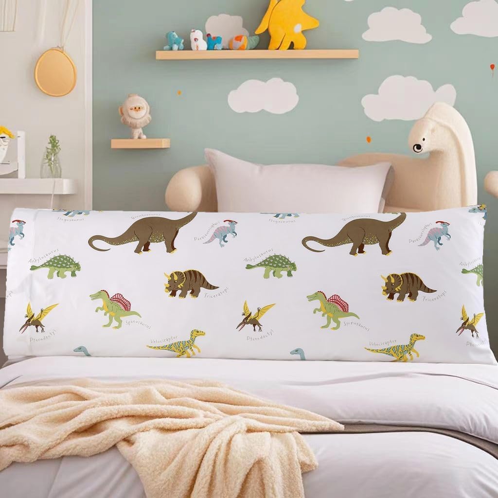 MAG dinosaur body pillowcase in white base, 20x54, for cozy sleep