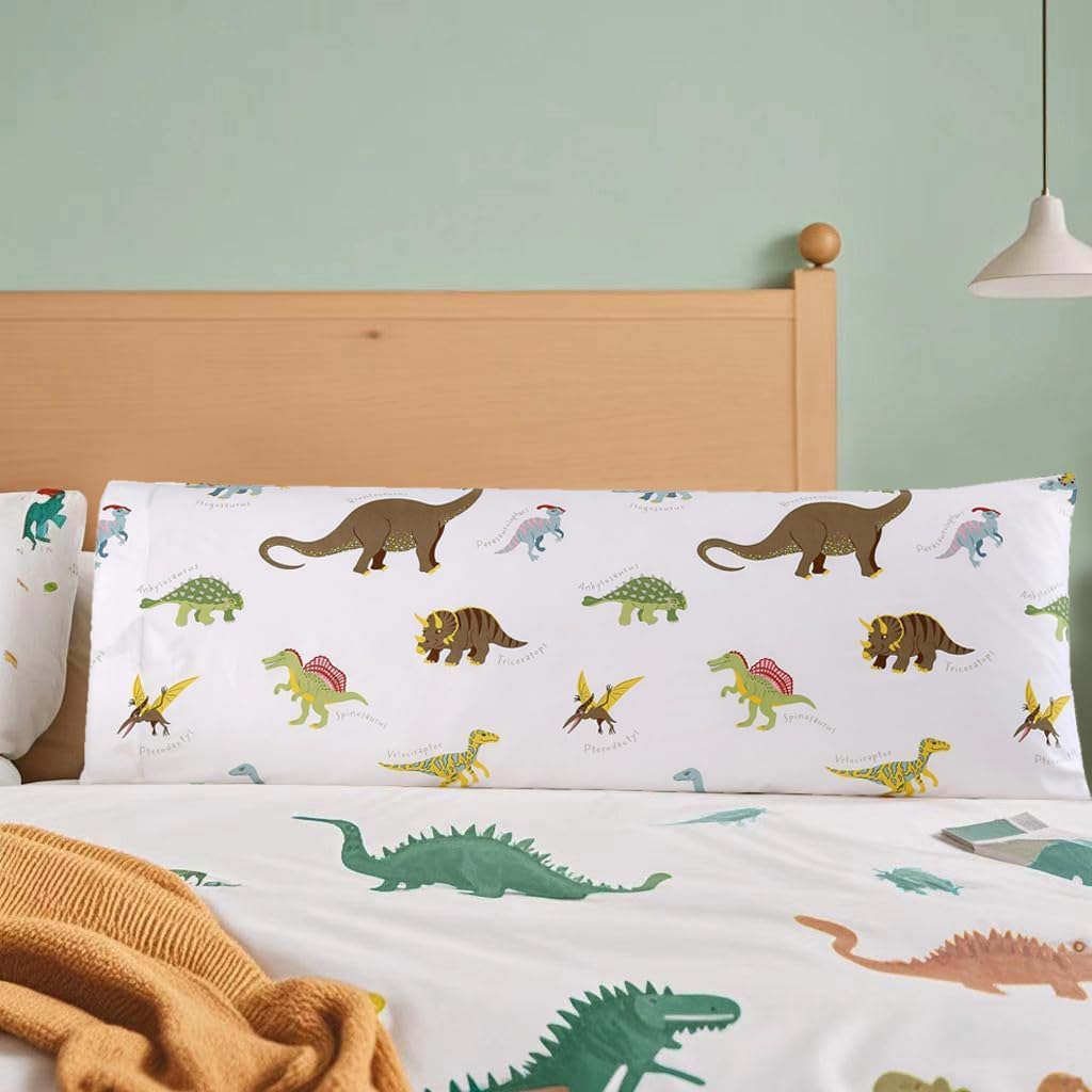 MAG dinosaur pillowcase with colorful dinosaurs print brightens kids' bedtime