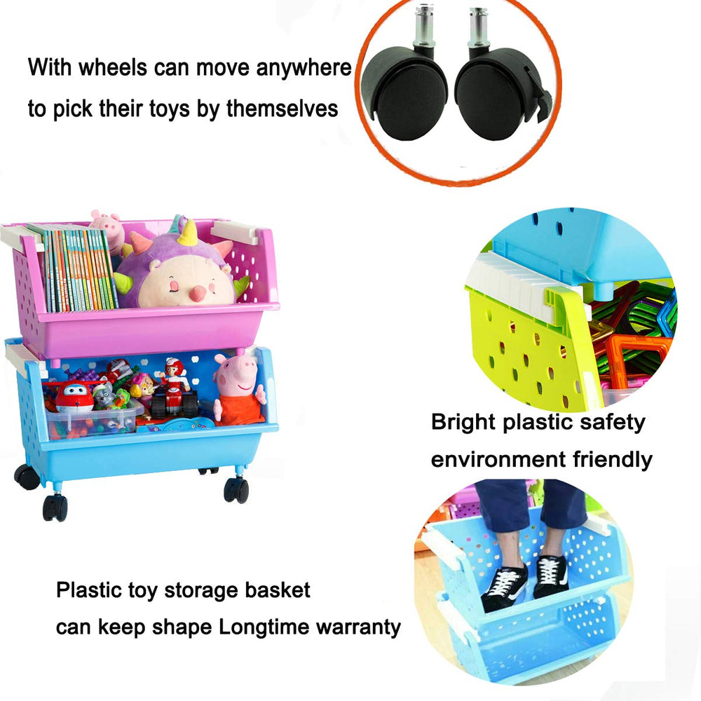 MAGDESIGNER six-basket organizer with wheels keeps toys ready to play.