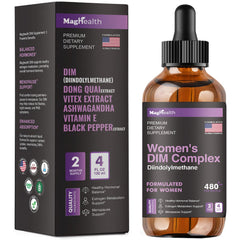 MagHealth DIM bottle label highlighting balance focus for hormone support.