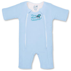 Magic Sleepsuit Merlin’s Microfleece blue in crib with back sleeping setup