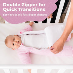 Back sleeping in bare crib with breathable bamboo blend outer layer.