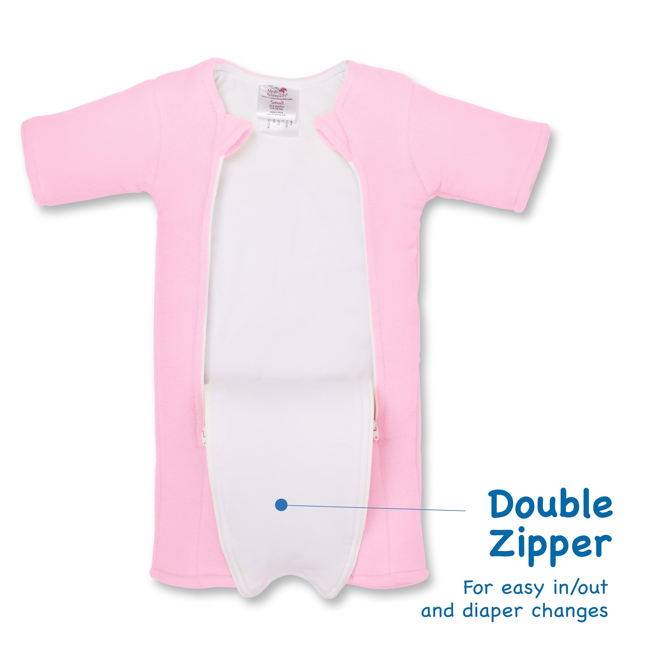 Magic Sleepsuit with double zipper enables easy diaper changes during bedtime.