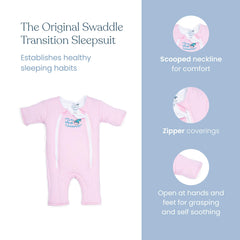 Close-up of the blue zipper highlights easy diaper changes without removing the suit.