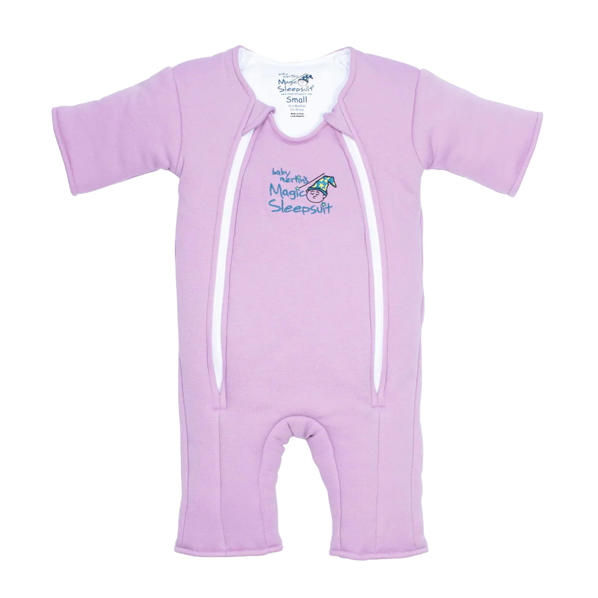 Magic Sleepsuit Merlin's Cotton Swaddle Transition in lavender promotes a cozy transition to sleep.