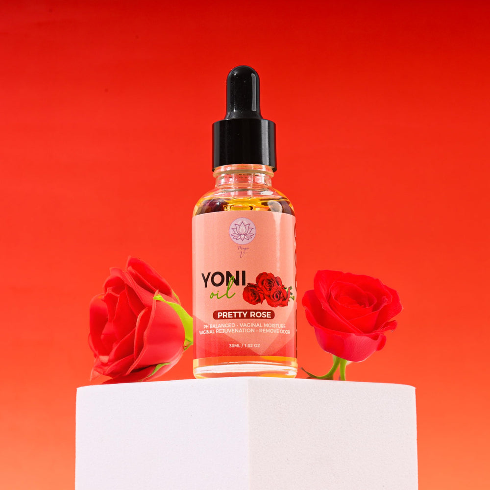 Magic V Steam Yoni Oil application near underwear after shower for quick absorption.