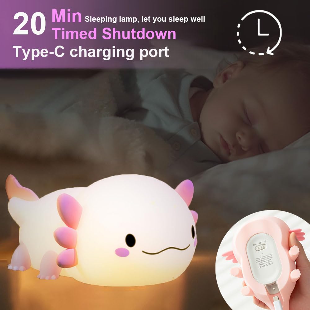 Magical JD Axolotl Night Light built-in timer turns off after 20 minutes.
