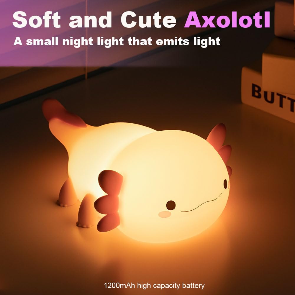 Magical JD Axolotl Night Light USB rechargeable for cordless night hours.