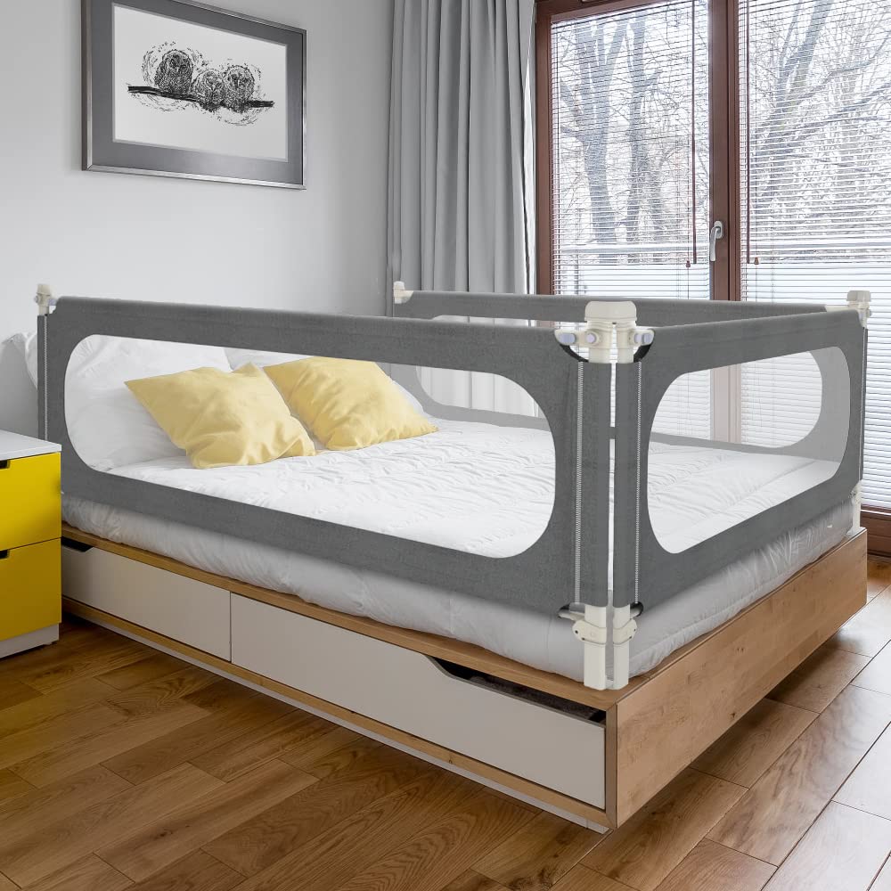 MagicFox bed rails in grey, side view for toddler safety.