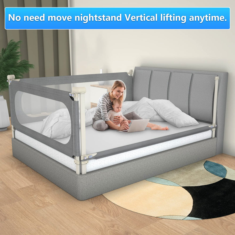MagicFox bed rail height adjustable gray supports different mattress thicknesses