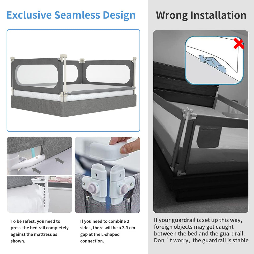 MagicFox bed rails compatible with slatted frames, box springs, and wooden platforms.