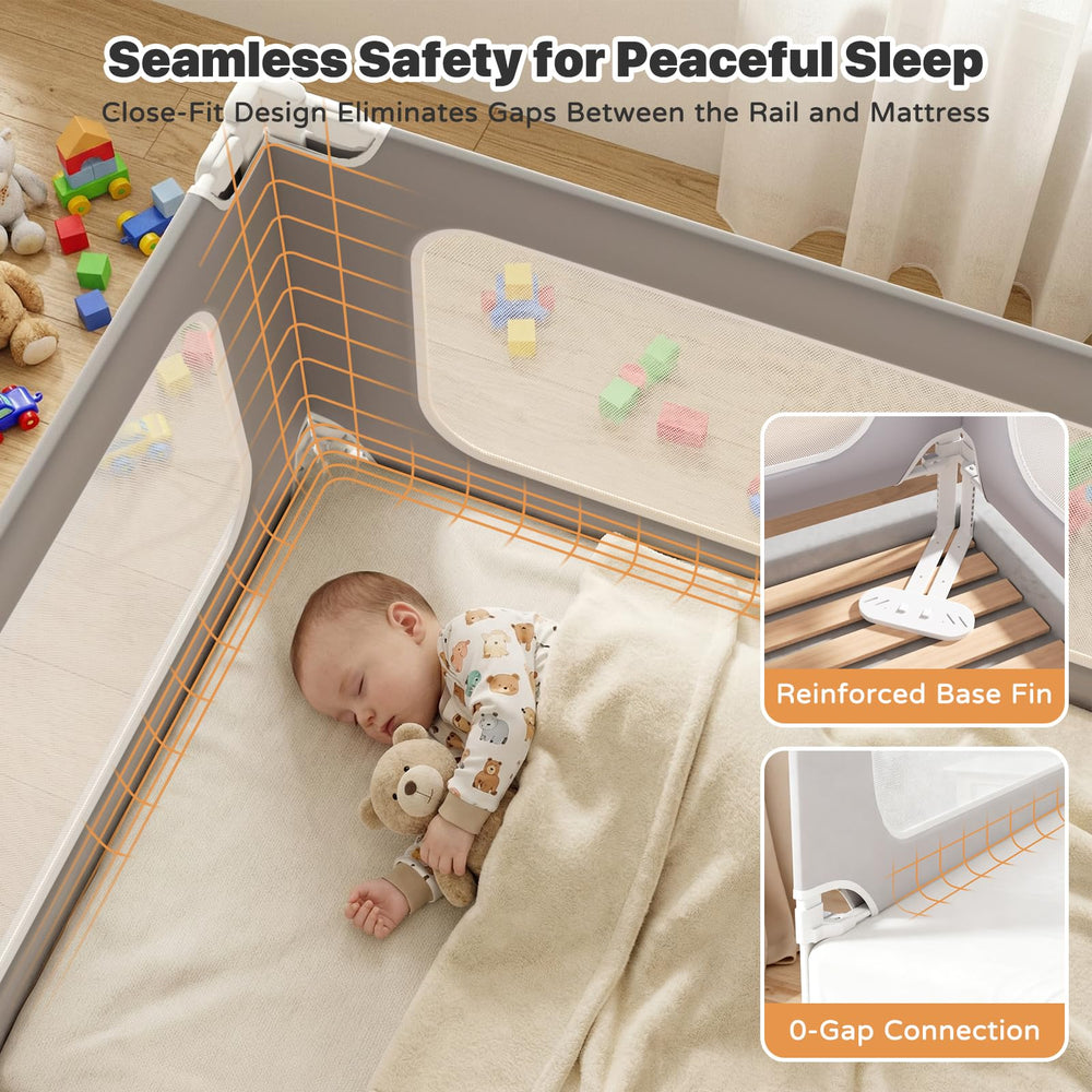 Height-adjustable rail with 32 levels for a snug mattress fit.