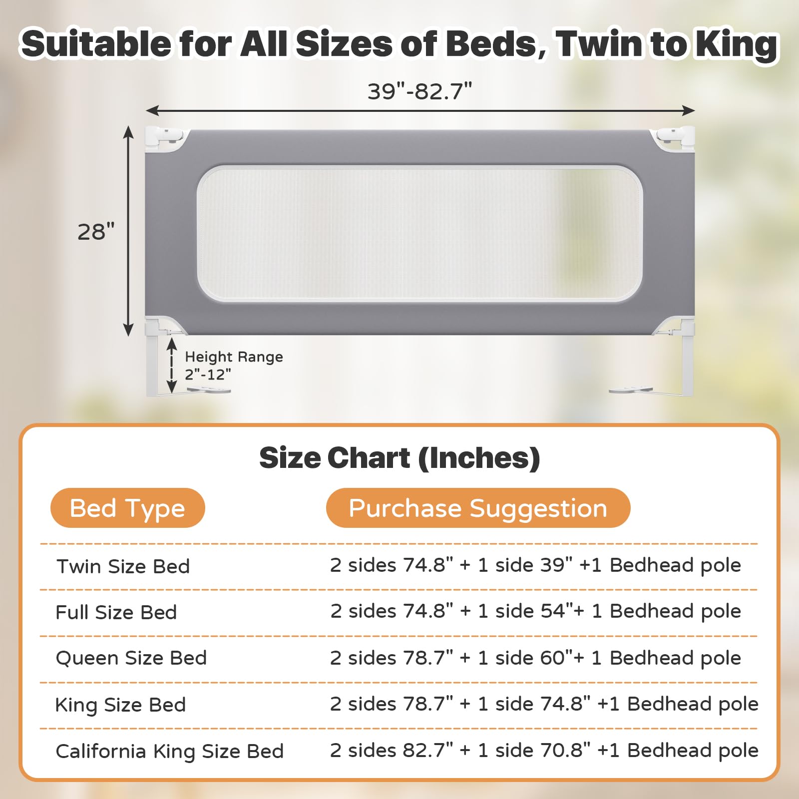 MagicFox king-size bed rail guard blends seamlessly with large beds.