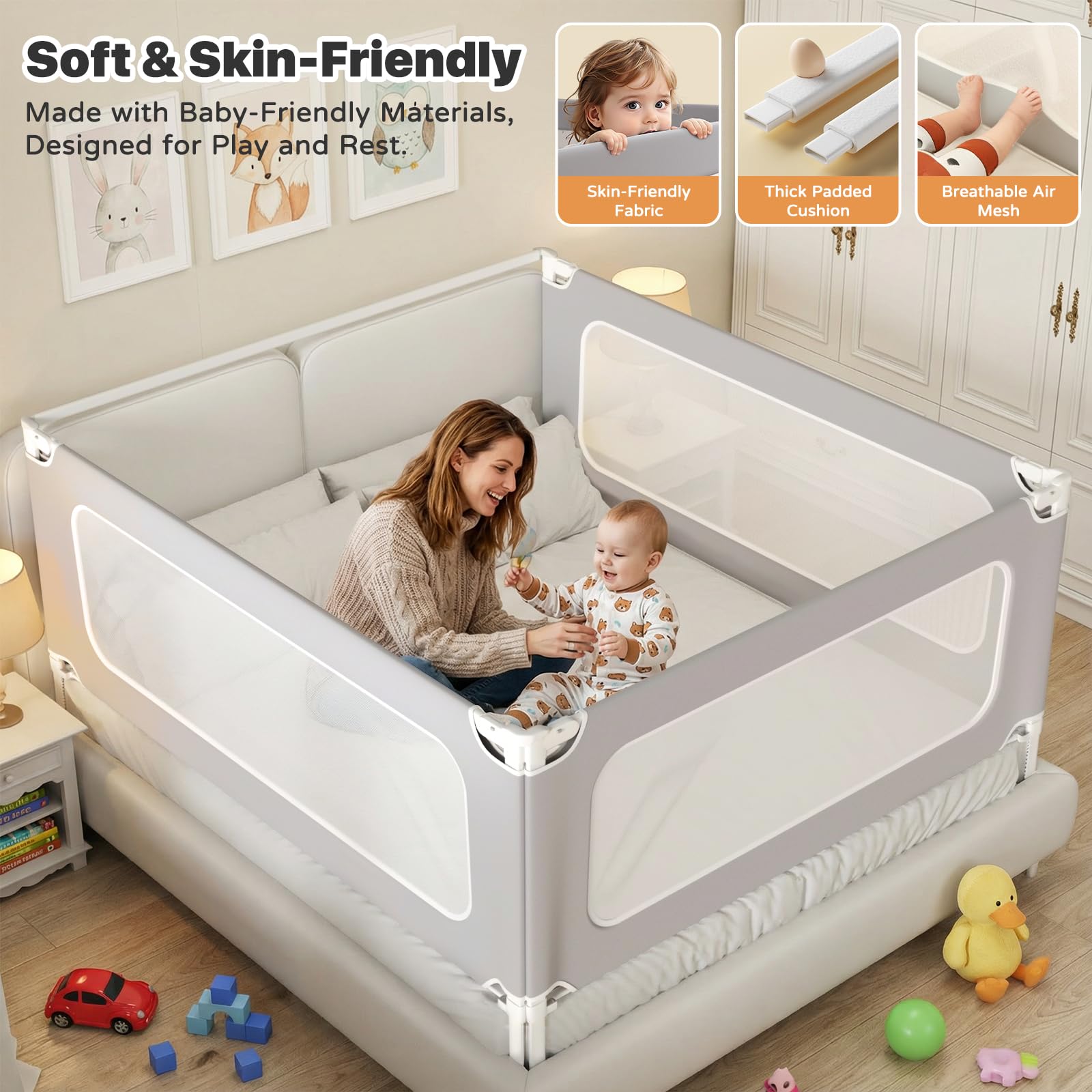 MagicFox no-drill installation uses secure straps for quick setup on king beds.
