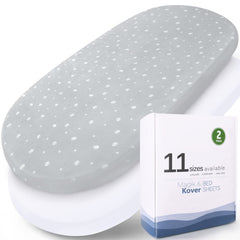Magik & Kover bassinet sheets with snug elastic band ensuring a secure sleep surface.