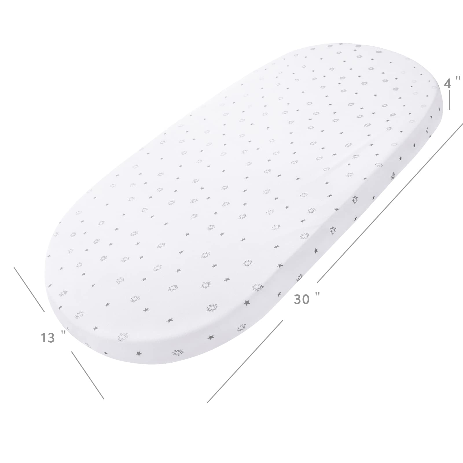 Magik & Kover bassinet sheet for 13x30 mattress pad compatibility.