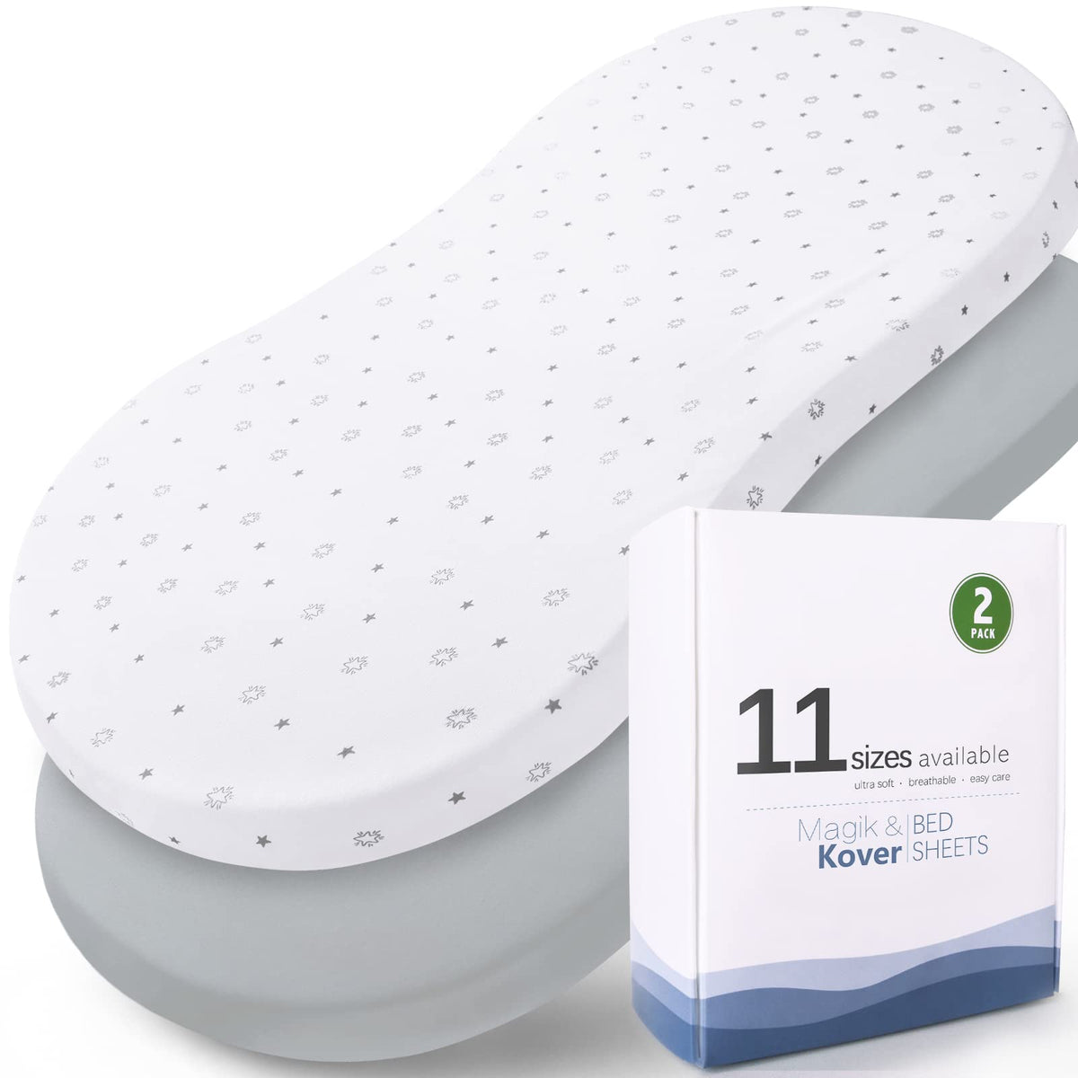 Magik & Kover bassinet sheets 18x30 fit Halo BassiNest securely for a flat surface