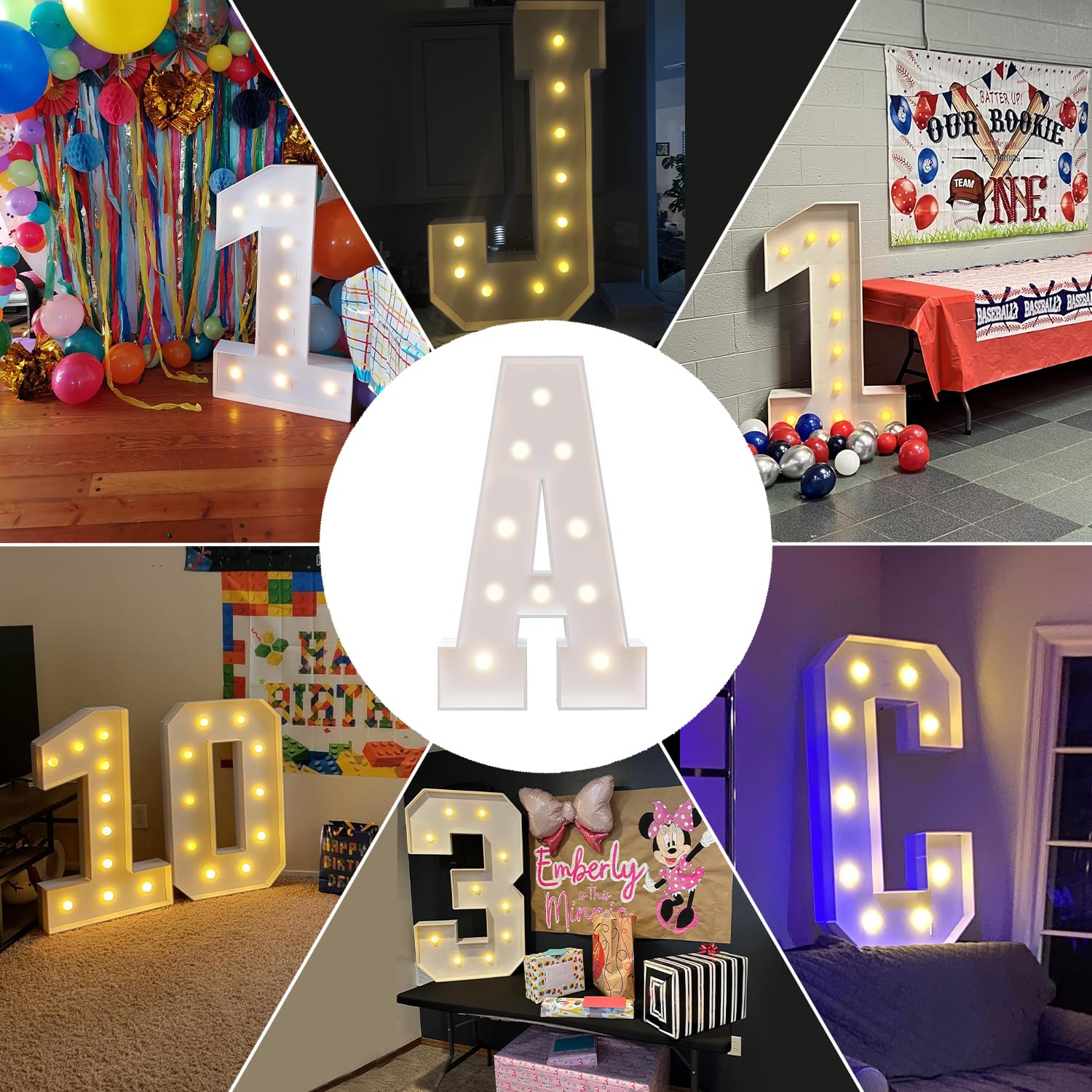 Magikidz marquee birthday backdrop sign illuminated for photos
