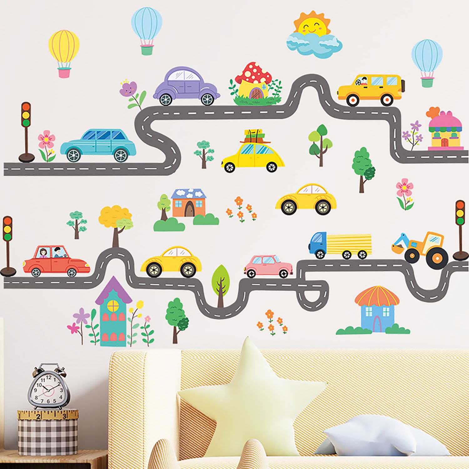 MagiMural cartoon vehicles wall decal brings bright, durable decor to a child's space.