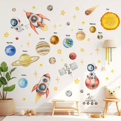 Magimural watercolor rocket wall sticker: energetic focal point for imagination spaces.
