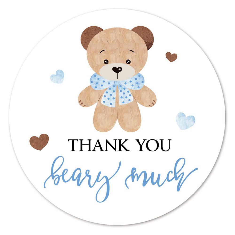 MAGJUCHE blue bear stickers 2in round for party favors and thank-you notes