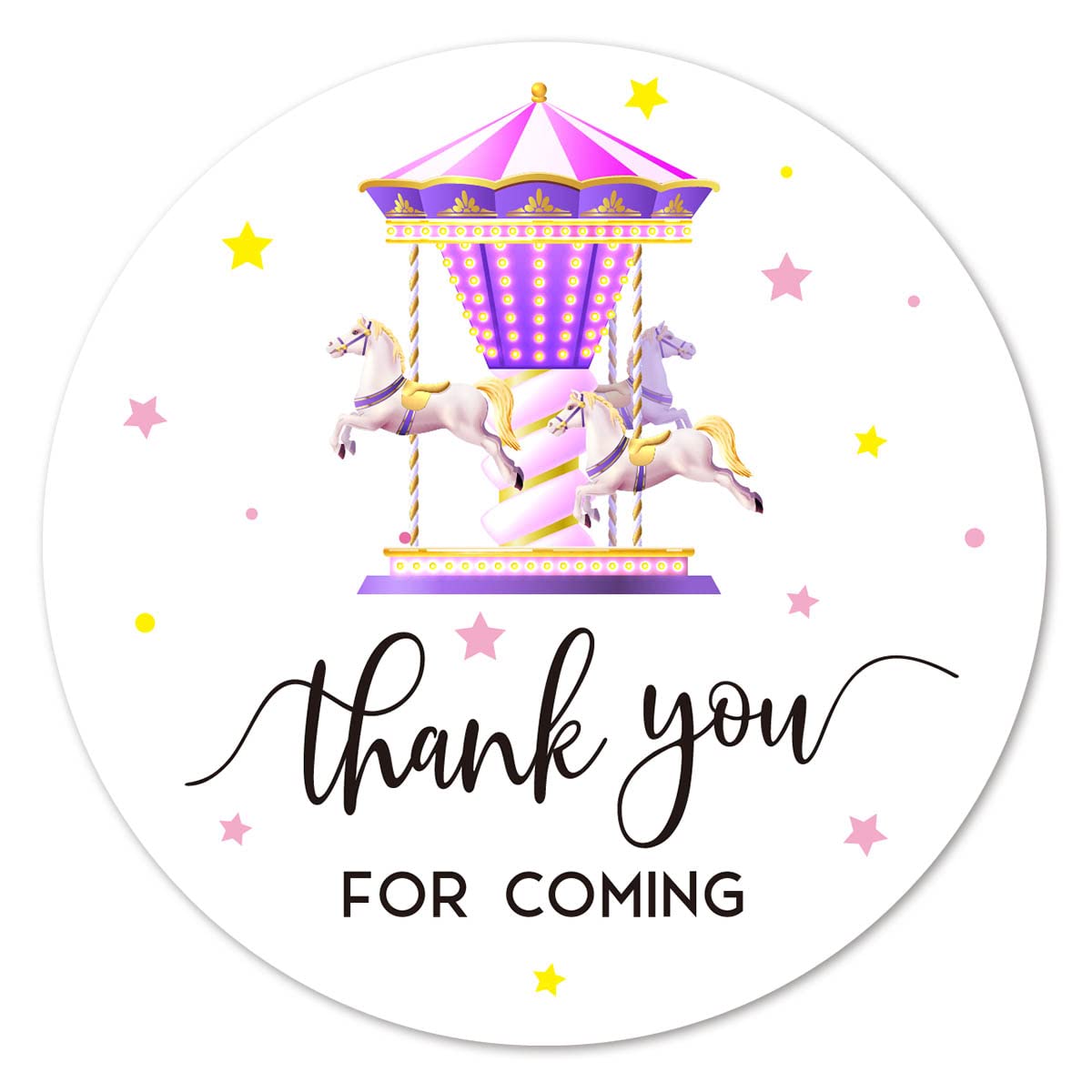 MAGJUCHE Carousel Thank You stickers, 2-inch round, ideal for baby shower favors.