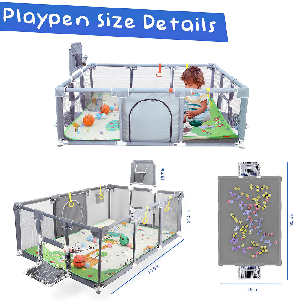 Magnelogy playpen shows four pull-up rings for flexible setup and activities.