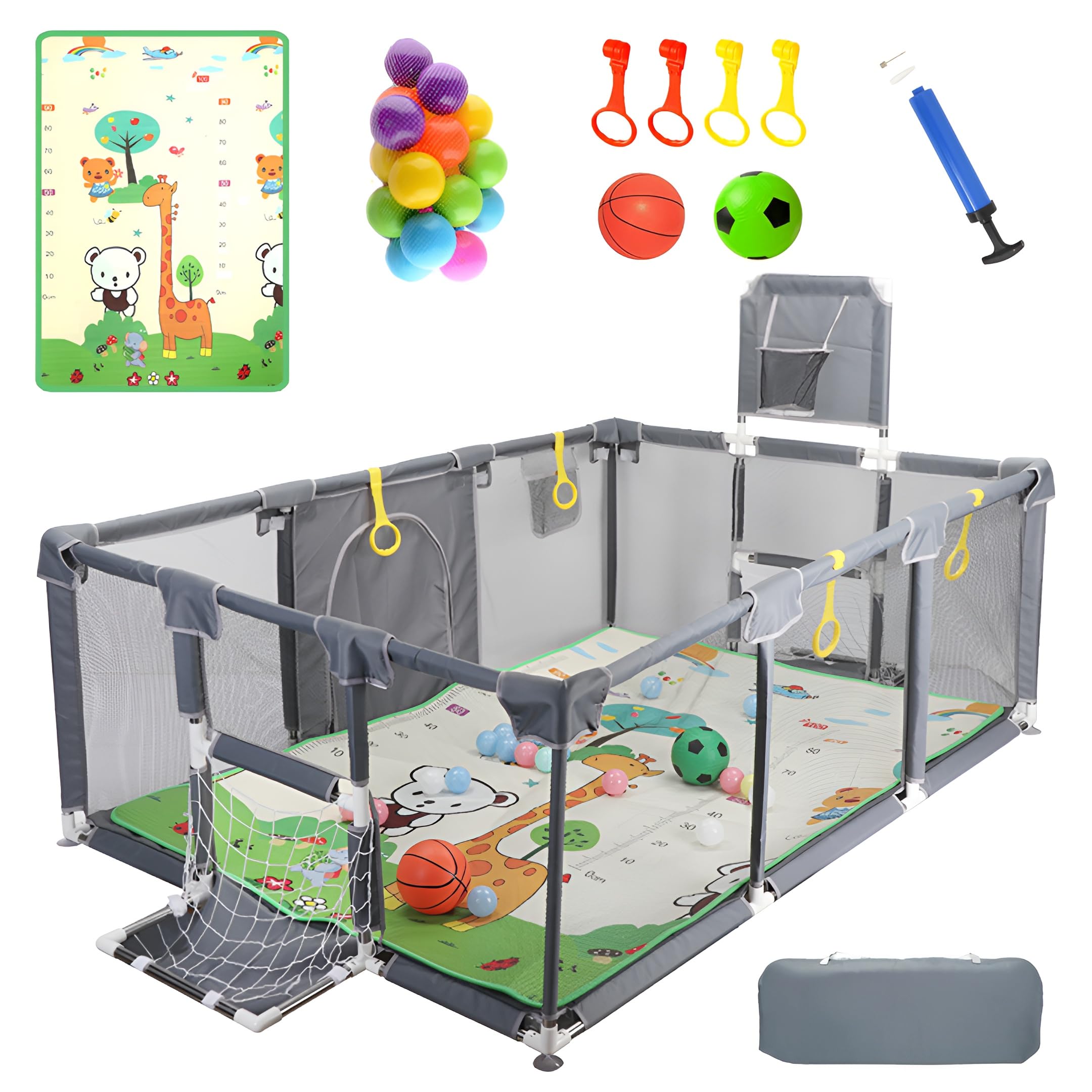 Magnelogy upgraded playpen with thick mat for comfortable indoor play and easy storage.