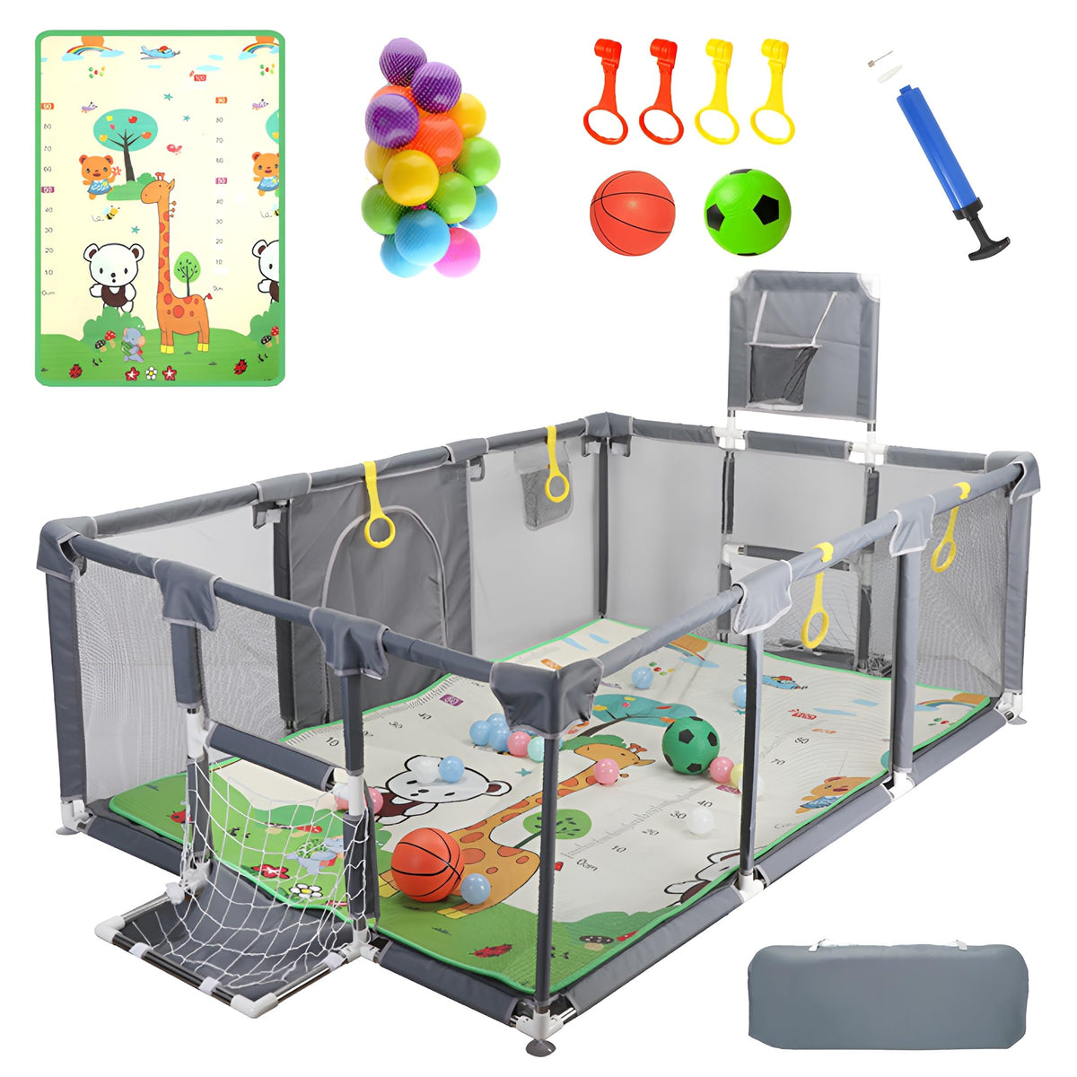 Magnelogy upgraded playpen with thick mat for comfortable indoor play and easy storage.