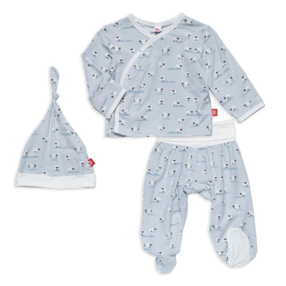 Magnetic Me modal newborn take-home kimono set with gentle magnetic closures for easy diaper changes.