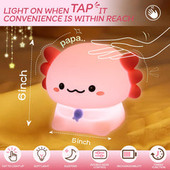 MAGOHMT Axolotl silicone night light safe, squishy, soothing for little hands.